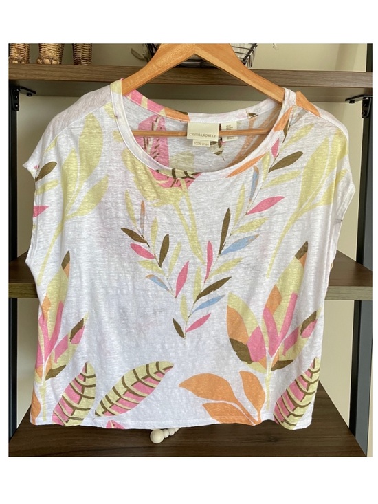 Cynthia Rowley Tops - Cynthia Rowley White Floral 100% Linen Tee, Size Medium
